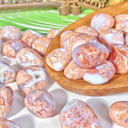 5PCS Pink Agate Tumbled Crystal Stones - High Quality Natural Gemstones