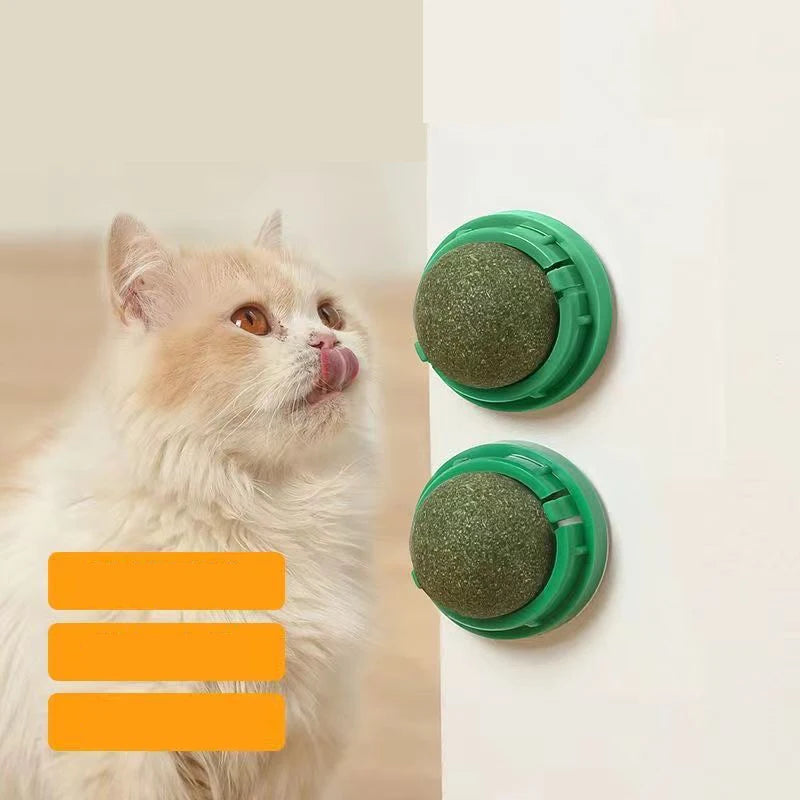 The Catnip Cat Wall Stick-on Ball Toy Scratchers Treats Healthy Natural Removes Balls to Promote Digestion Cat Grass Snack