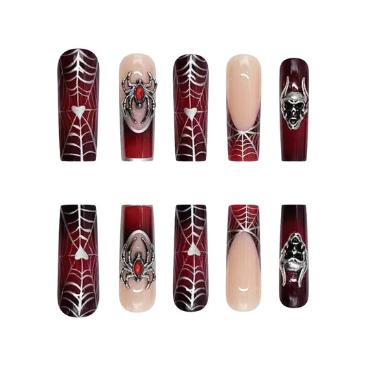 24pcs Punk Style 3D Spider Skull Press on Nails