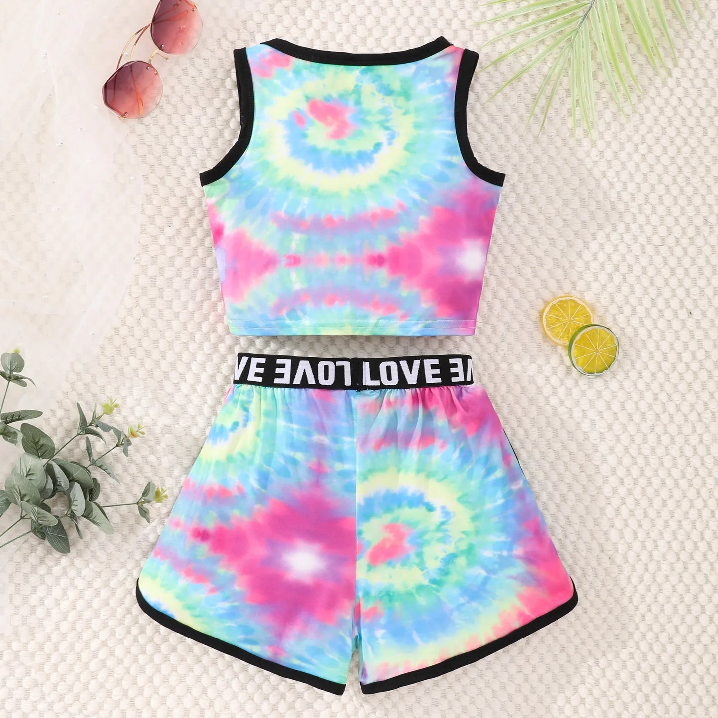 Girls Clothes Summer New Children Set Sleeveless Round Neck Tank Top Shorts Halo Dyed Casual Comfort Girls Outfits 8-12 Years