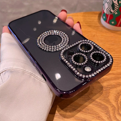 Luxury Electroplated Transparent Case For iPhone 11 12 13 14 15 Pro Max Plus Hollow Out Glitter Bumper Soft Rhinestone Cover