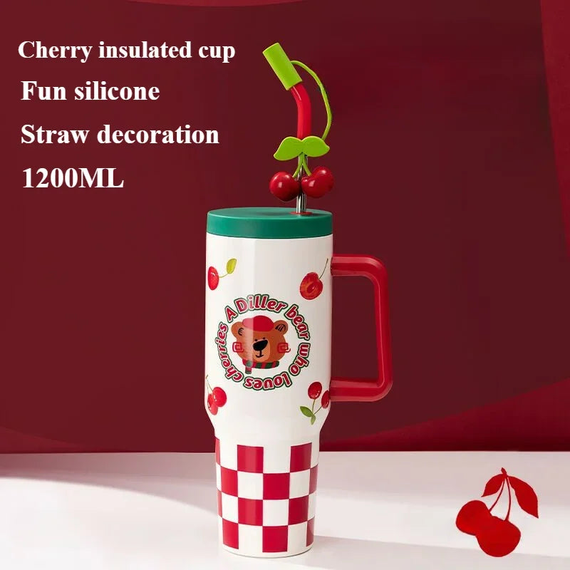 40 OZ Straw Vacuum Mug Water Bottle Sublimation Cup Lid Insulated Stainless Steel Tumbler Thermal Car Reusable Coffee Travel