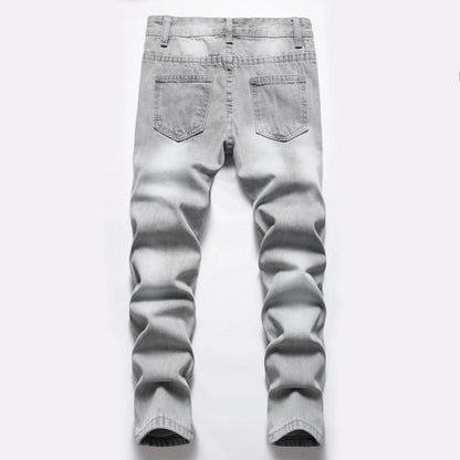 Boys' Gray Straight-leg Ripped Jeans Children Washed Distressed Stretch Denim Trousers Big Kids Casual Pants 5-16y