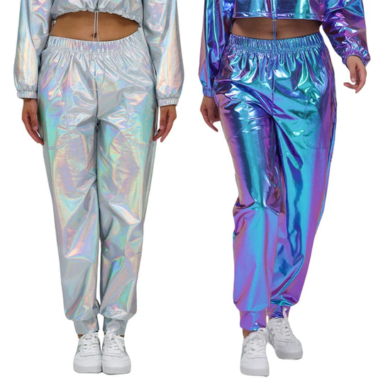 Women’s Holographic Metallic Wide Leg Dance Pants