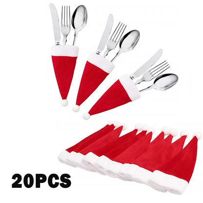 Merry Christmas  Christmas Tableware Bag Holder Christmas Hat Fork Knife Cutlery Bag Christmas Decorations for Home