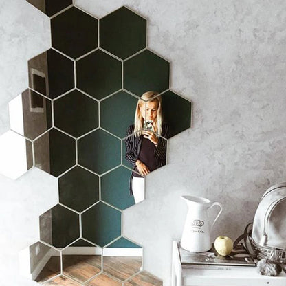 3D Hexagon Mirror Wall Stickers - Rose Gold DIY Decor