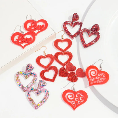 Playful Valentine's Day Heart Acrylic Earrings for Women