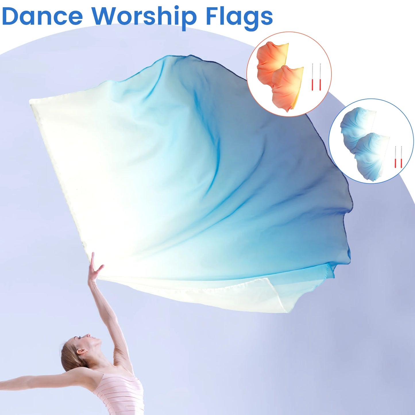 2PCS Dance Worship Flags with Telescopic Poles