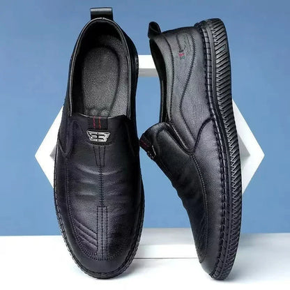 Breathable Black Leather Business Loafers for Men