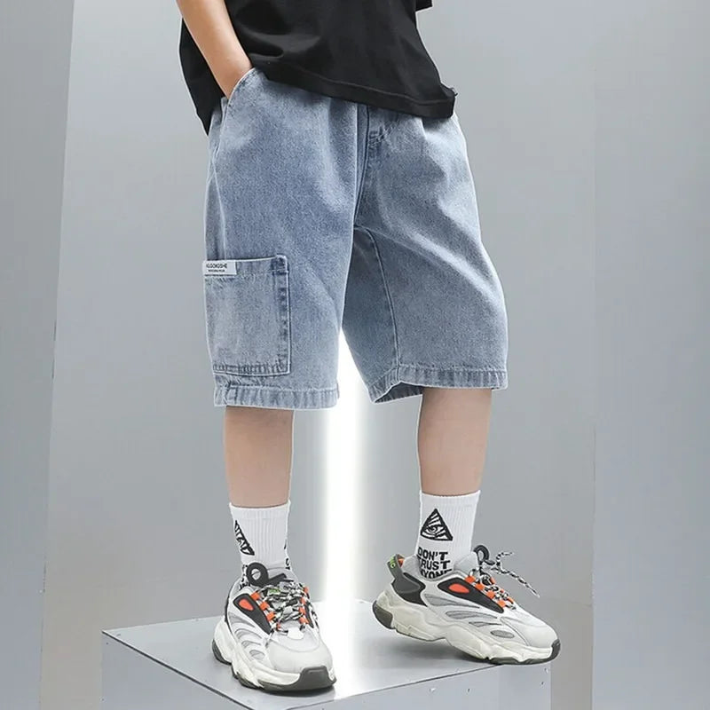 Fashionable Five-point Pants Trendy Kids Clothes Summer Thin Style Boys Jeans Shorts 2024 New Casual Capris