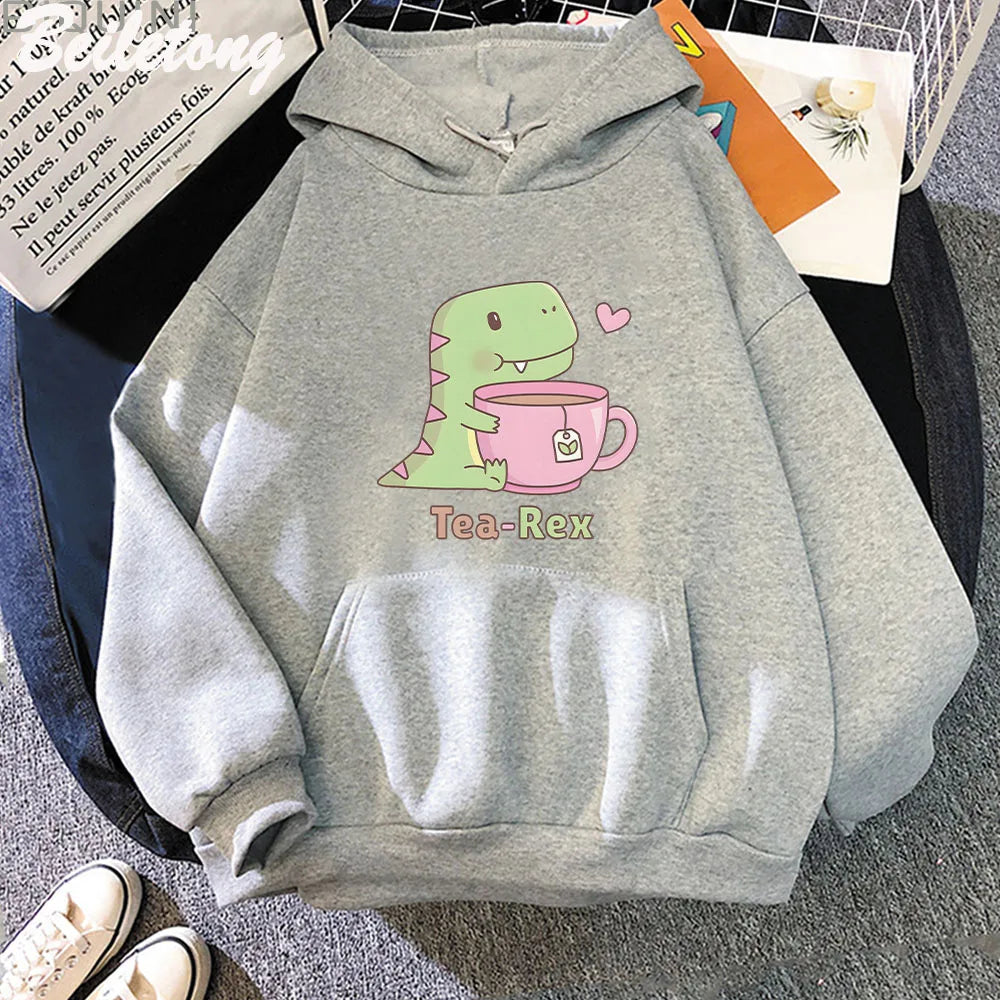 Dinosaur Hoodie Women Cartoon Cute Print Kawaii Cartoon Clothing Plus Size Pullover Harajuku Female Autumn Warm Streetwear