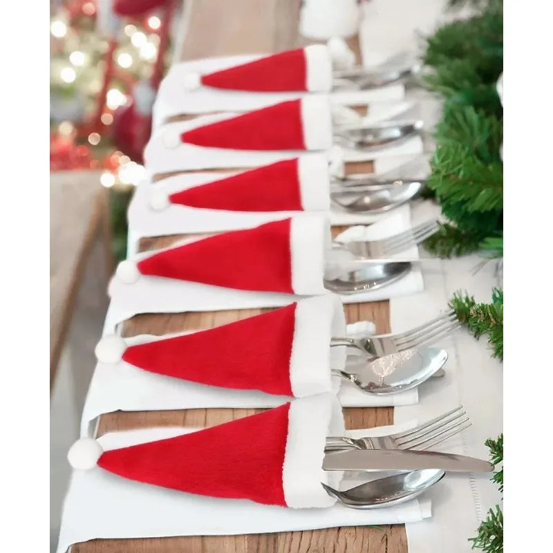 Merry Christmas  Christmas Tableware Bag Holder Christmas Hat Fork Knife Cutlery Bag Christmas Decorations for Home