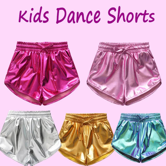 Girls Shiny Leather Dance Shorts for Gymnastics & Performance