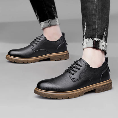 CLOHOC Two Layer Cowhide Casual Lace-Up Shoes for Men