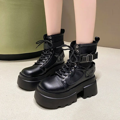 Women's High Platform Motorcycle Boots - 7CM Heels