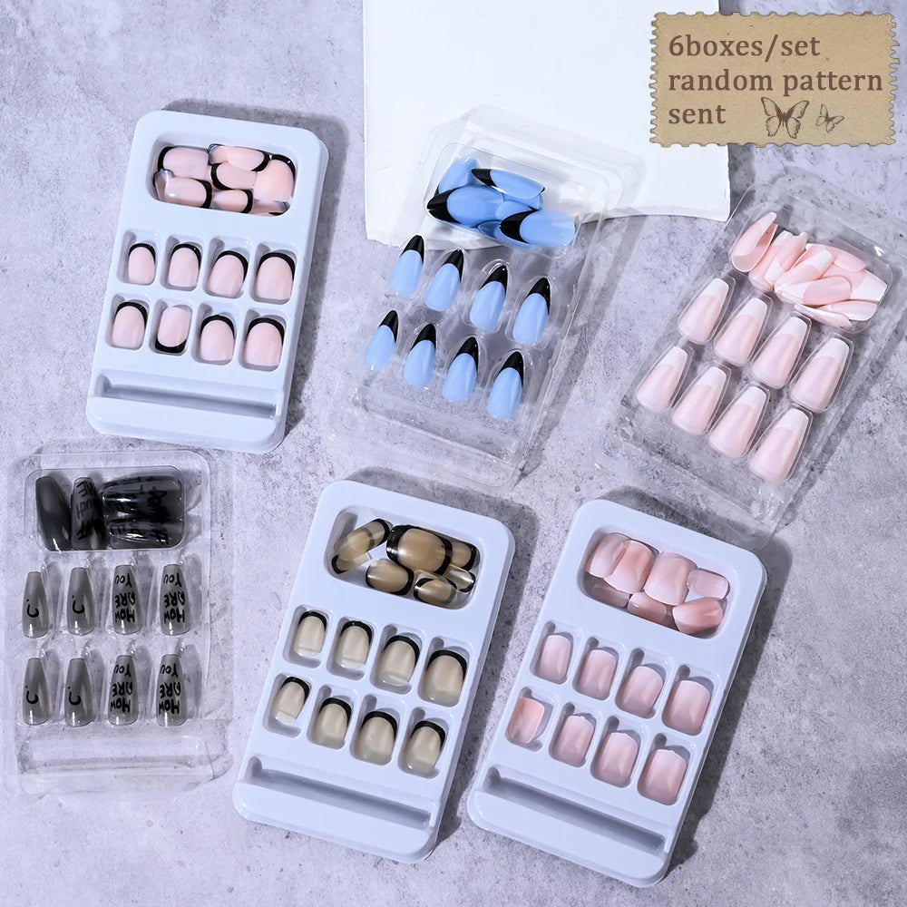 6-Box Mixed Press On Nails - Short Square & Almond Kits