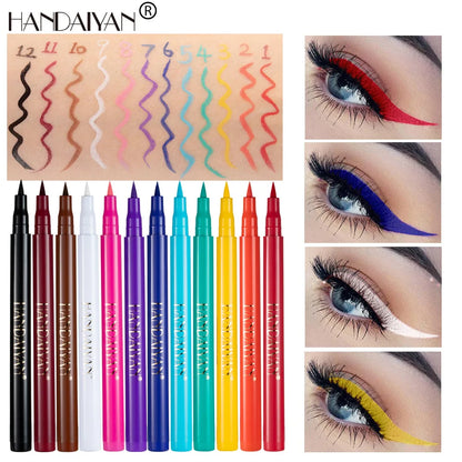 HANDAIYAN 12-Piece Set Matte Colored Eyeliner Pens - Quick-Drying, Non-Smudging Liquid Eyeliner Pens