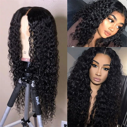 Hair Extensions Synthetic Fiber African Center Parted Ladies Wigs Breathable Head Cover Hat Black 68cm Long Curly Wig for Women