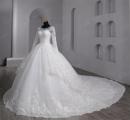 Vintage Plus Size Sequined Ball Gown Wedding Dress