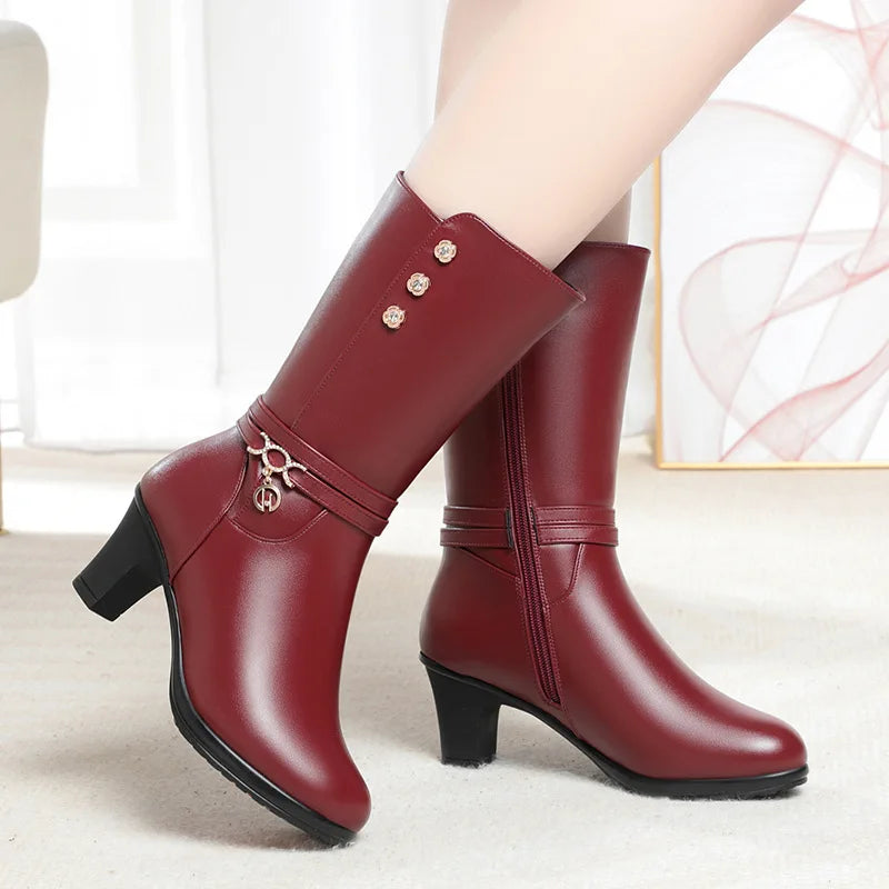 Cozy Chic Winter High-Heeled Motorcycle Boots