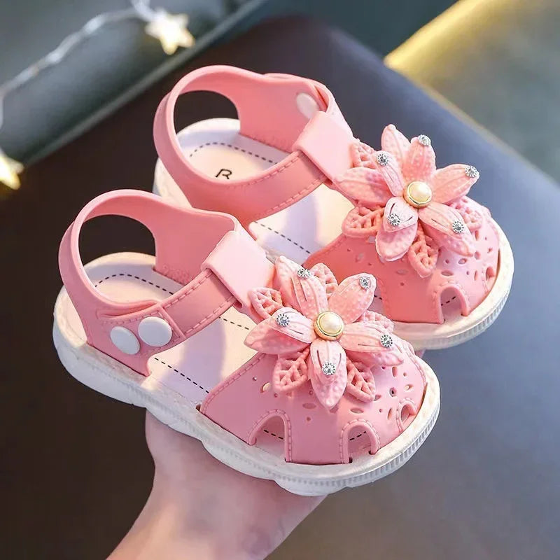 Playful Bow Summer Sandals for Girls - Cute PVC Beach Shoes