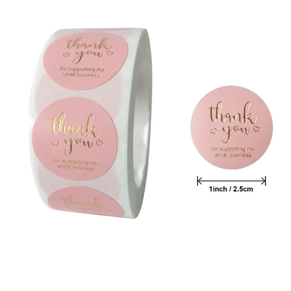 50pcs Round Pink Thank You Stickers for Baking & Crafting