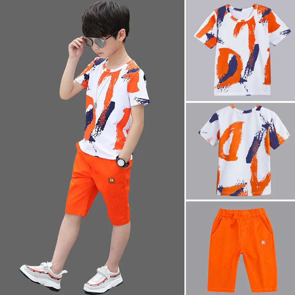 Boys Clothing Sets Summer 2024 Cotton Teenage Kids Boys Suit For 4 6 8 10 12 14 Years Children Short Sleeve Shirt Shorts Set