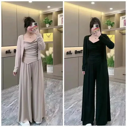 Plus Size New Fashionable Plus-size Slimming Tank Cardigan Casual Pants Set Simple Irregular Design Loose Fit Clothing For Women