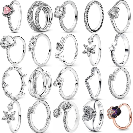 New 925 Sterling Silver Rings Stackable Infinite Heart Flower Crown  For Women Original Silver 925 Wedding Ring Jewelry Gift