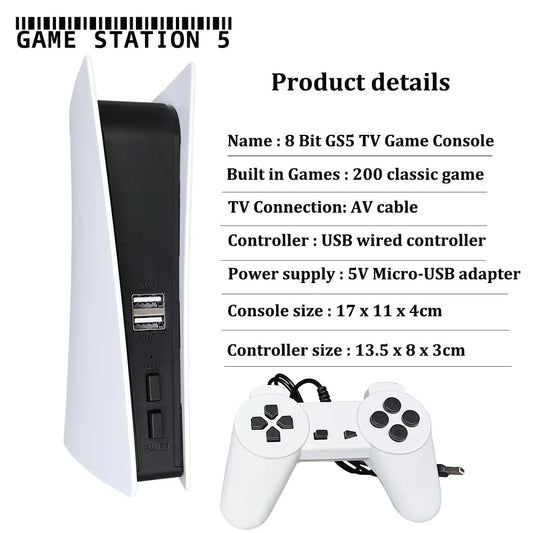 GS5 Game Console 8 Bit USB Wired Handheld Game Player 200 Classic Games Retro AV Output TV Gaming Console For Child Dropshipping