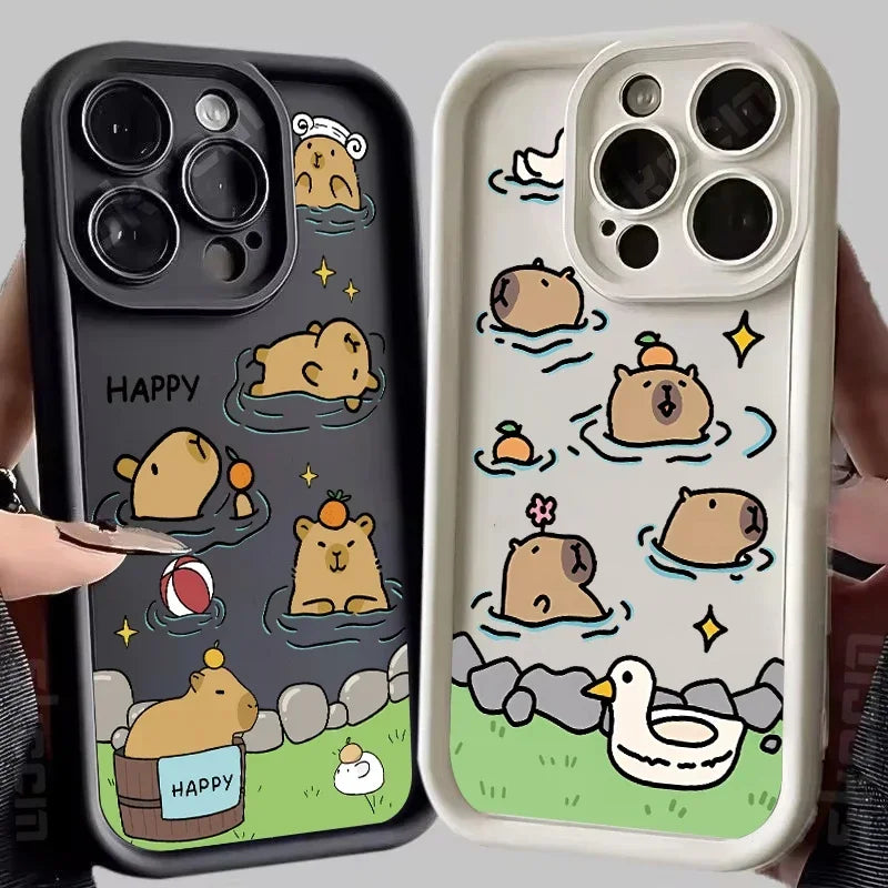 Playful Capybara Silicone Phone Case for iPhone 15-7