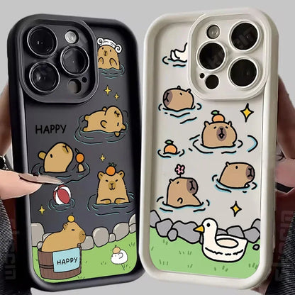 Playful Capybara Silicone Phone Case for iPhone 15-7