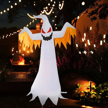 240cm Halloween Inflatable Ghost with Rotating Flame Light Horror Halloween Decoration Home Outdoor Yard Big Glowing Ghost Prop