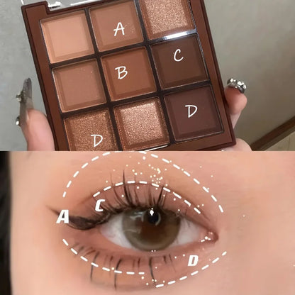 2024 Mocha Chocolate 9 Colors Eyeshadow Palette Matte Pearly Glitter Finish Makeup Chocolate Eye shadow Palette