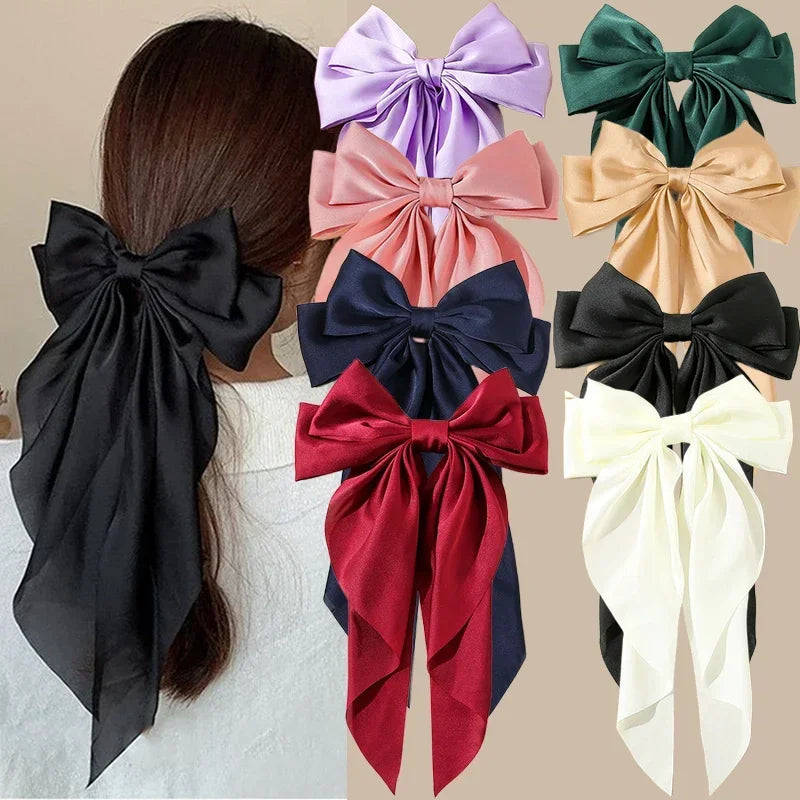 Korean Satin Big Bowknot Hair Clips for Women