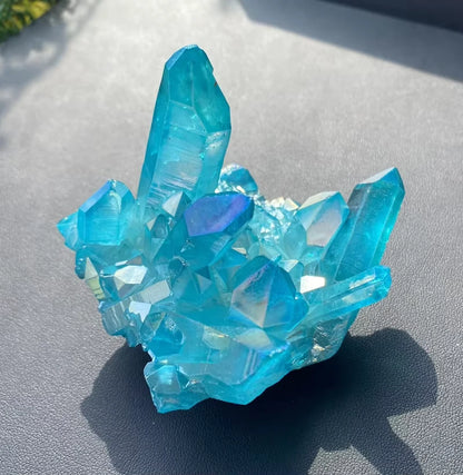 Sky Blue Quartz Electroplated Titanium Crystal Cluster