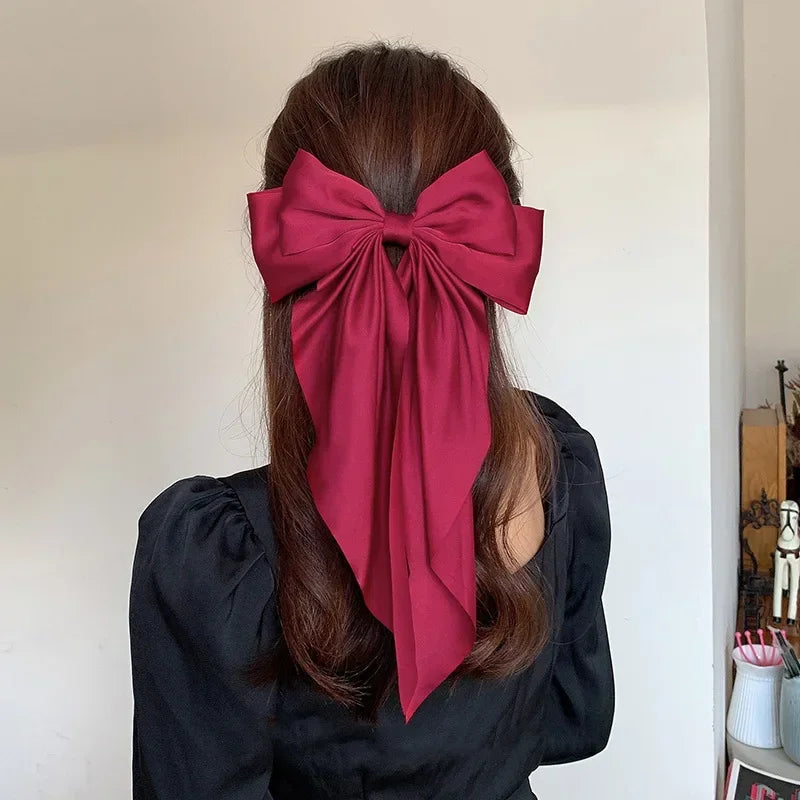 Korean Satin Big Bowknot Hair Clips for Women