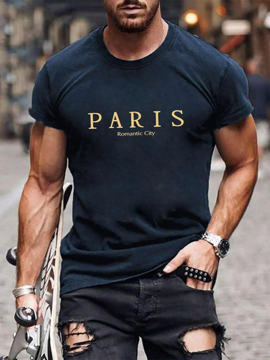 Paris Romantic City Letter Graphic Print Tees Men T-Shirt Summer Loose Clothing Loose Cotton Oversize Tshirt Street Soft Tops