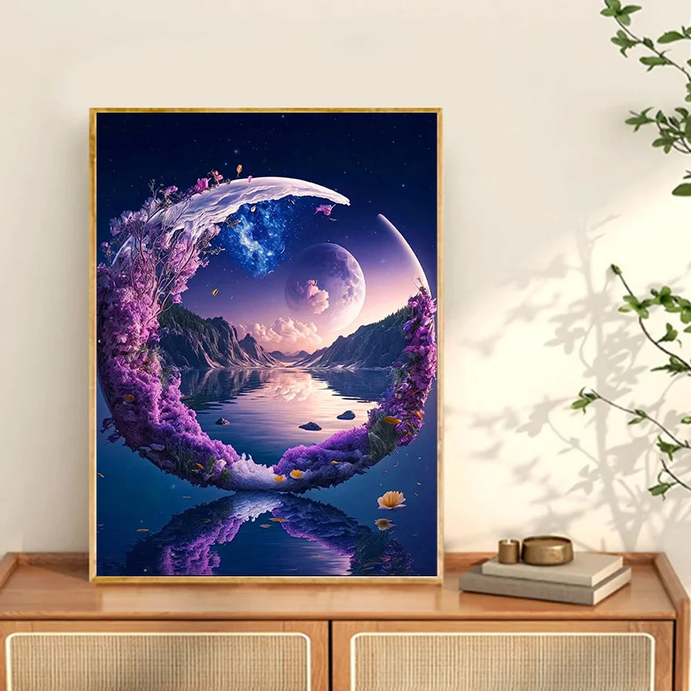 Huacan 5D Diamond Mosaic Moon Landscape DIY Painting