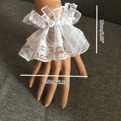 Japanese Lolita Hand Wrist Cuffs Bowknot Lace Trim Cosplay Maid Accessories For Women Girl Party Hand Ornament Hand Sleeve