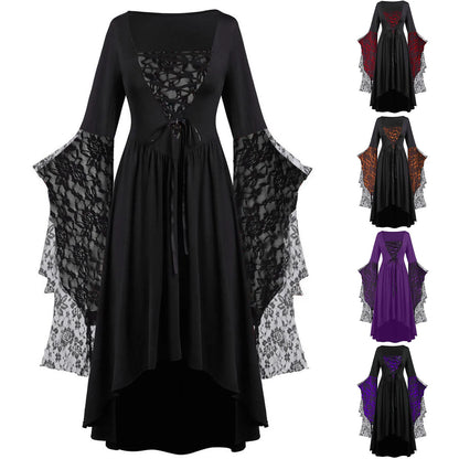 Gothic Halloween Dresses Women Vintage Witch Vampire Dress Dresses Up Carnival Party Dress Trumpet Sleeve Long Dress Plus Size