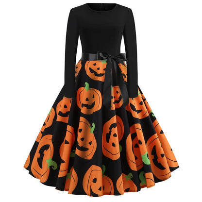 Halloween Cosplay Costume Props Fancy Pumpkin Womens Dress Long Sleeve Princess Dress Festival Dress Up Party Vintage Robe