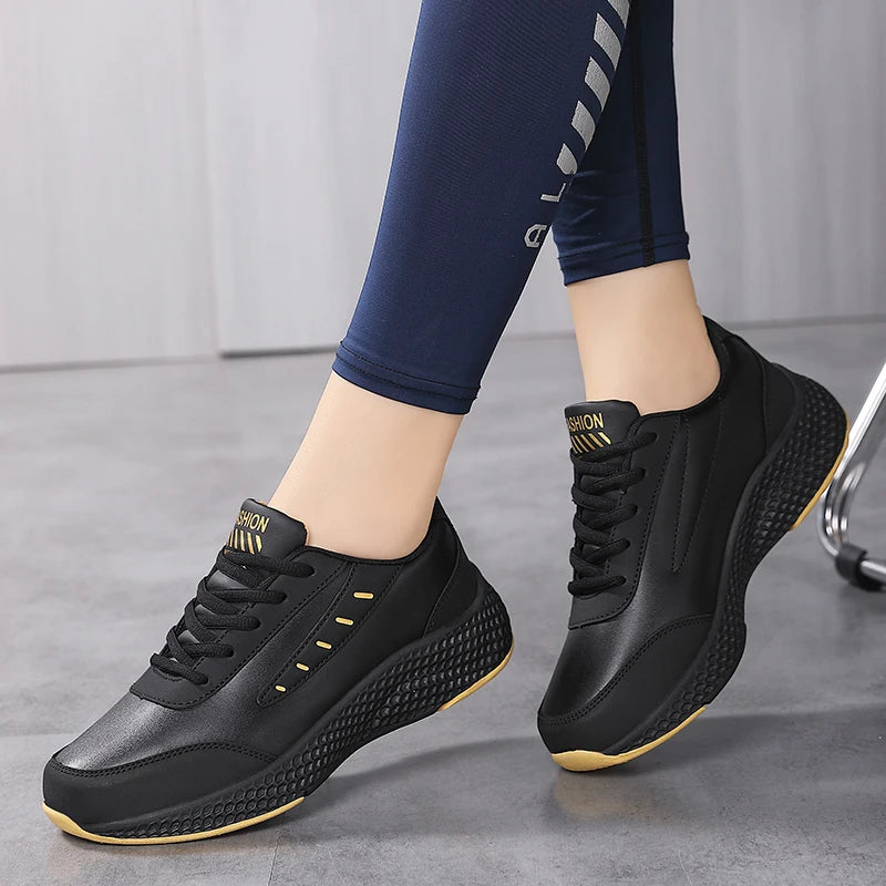 Women's Lightweight Leather Running Sneakers - Comfortable & Stylish