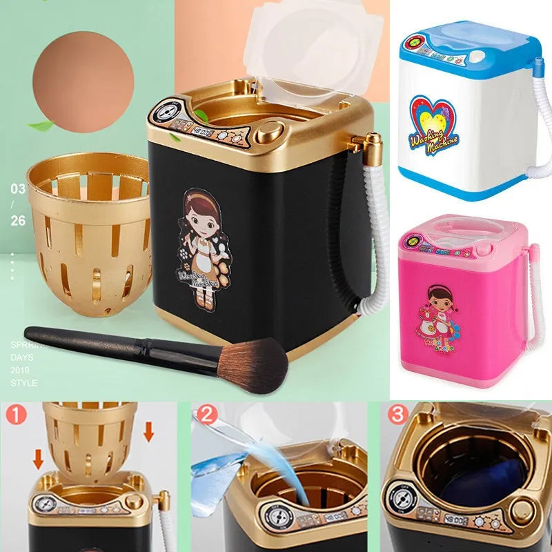 Mini Electric Washing Machine for Makeup Brush Clean and Dehydration Washer Powder Puff Beauty Egg Makeup Brush Cleaner Play Toy