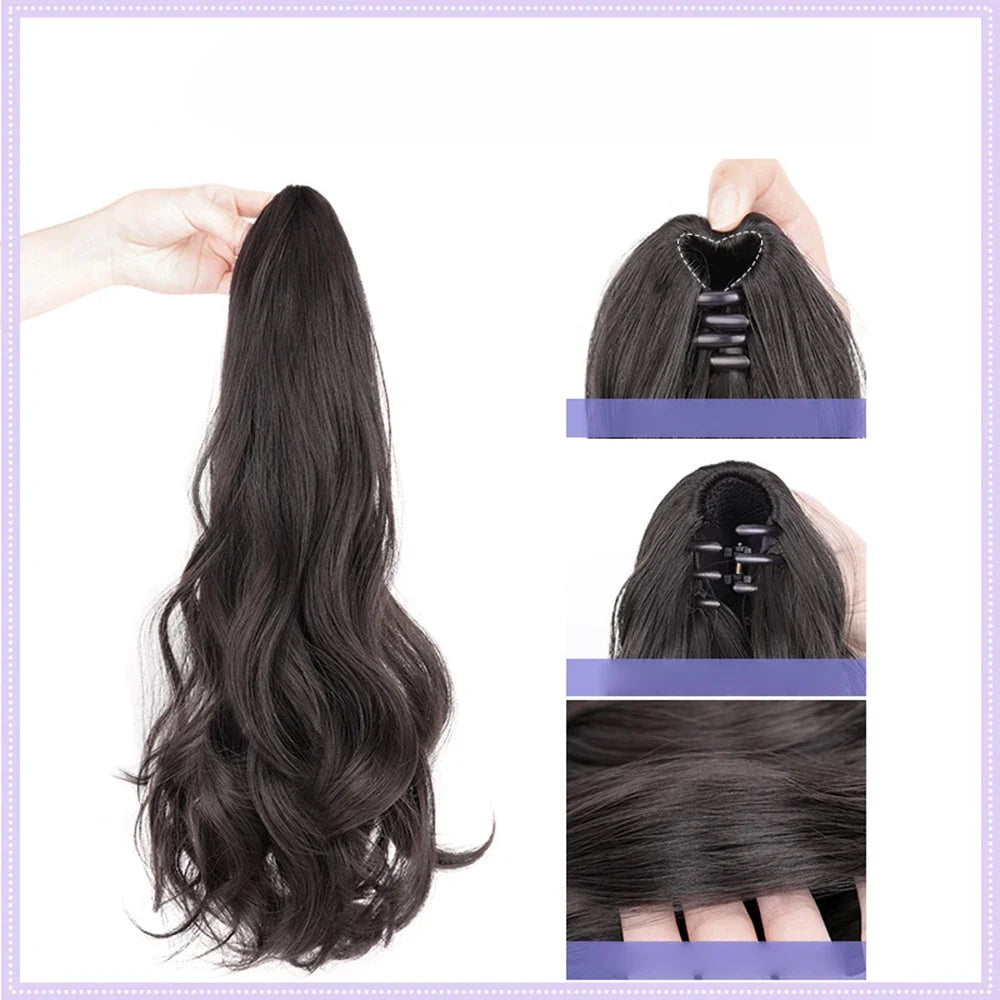 Ponytail Hair Extensions Heat Resistant Jaw Clip in Hair Extensions with Tie Natural Fake False Hairpieces for Women