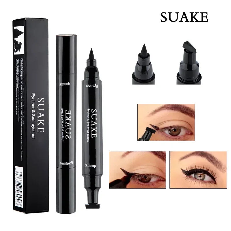 2 In1 Winged Stamp Liquid Eyeliner Pencil Water Proof Fast Dry Double-ended Black Seal Eye Liner Pen Make Up for Women Cosmetics