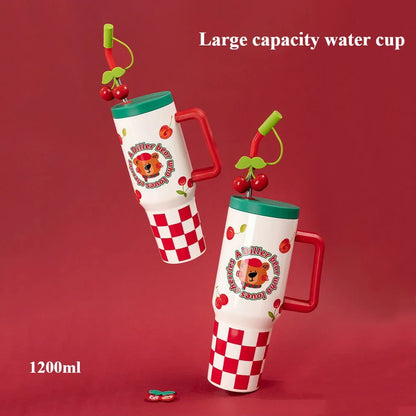 40 OZ Straw Vacuum Mug Water Bottle Sublimation Cup Lid Insulated Stainless Steel Tumbler Thermal Car Reusable Coffee Travel