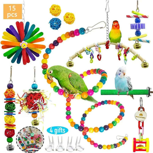 15pcs Packs Toy Set for Parrots Variety of Toys for Bird Cage Accessories Safe and Durable Bird Toys for Cockatiels Parakeets