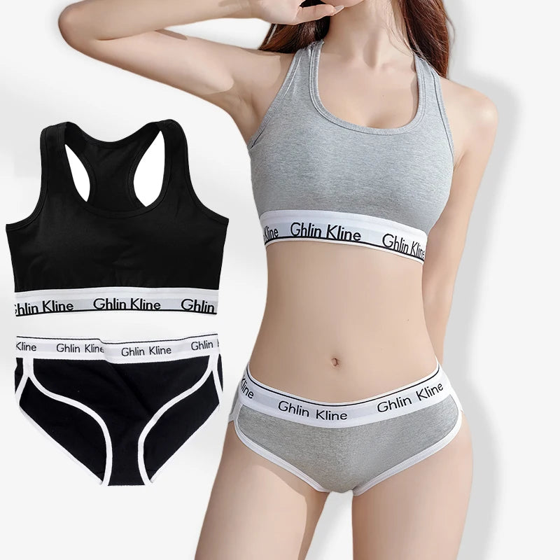 Kit Sports Bra Panty Set Body Shaped Sponge Pad Vest with Underwear