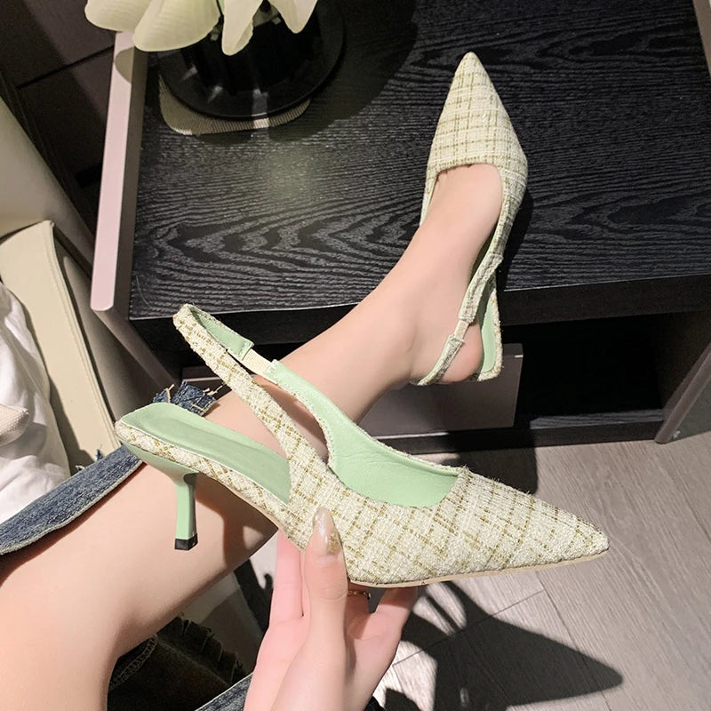 Playful Blue Pointed Slingback High Heels for Women